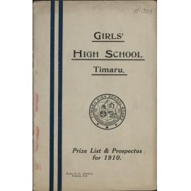 Timaru Girls High School Prize List for 1909 and Prospectus for 1910