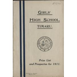 Timaru Girls High School Prize List for 1910 and Prospectus for 1911