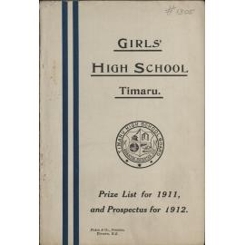 Timaru Girls High School Prize List for 1911 and Prospectus for 1912