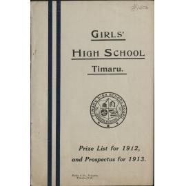 Timaru Girls High School Prize List for 1912 and Prospectus for 1913