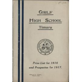 Timaru Girls High School Prize List for 1916 and Prospectus for 1917