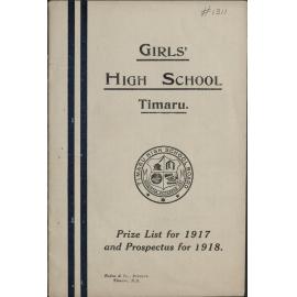 Timaru Girls High School Prize List for 1917 and Prospectus for 1918