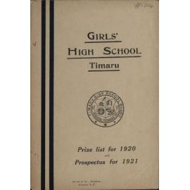 Timaru Girls High School Prize List for 1920 and Prospectus for 1921