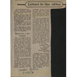 Letters to the editor: 'Mayor for a day' contest