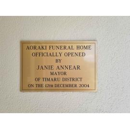 Aoraki Funeral Home official opening plaque