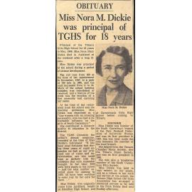 Obituary: Miss Nora M Dickie was principal of TGHS for 18 years