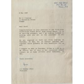 TGHS letter to Geoff Instone