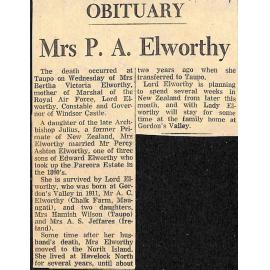 Obituary: Mrs P A Elworthy