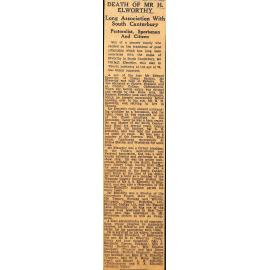 Death of Mr H Elworthy: Long Association With South Canterbury