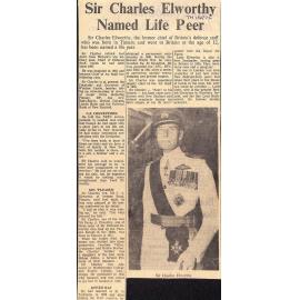 Sir Charles Elworthy Named Life Peer
