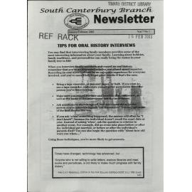 South Canterbury Branch Newsletter January/February 2003 Vol 7 No 1