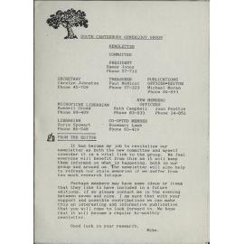 South Canterbury Genealogy Group Newsletter 1989