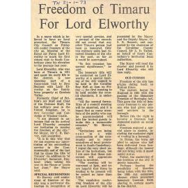 Freedom of Timaru For Lord Elworthy