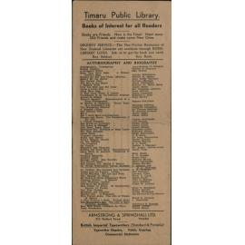 Timaru Public Library Books of Interest for all Readers pamphlet