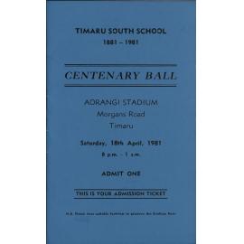 Timaru South School Centenary Ball ticket
