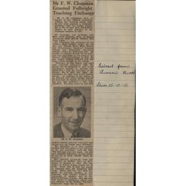 Mr F W Chapman Granted Fullbright Teaching Exchange