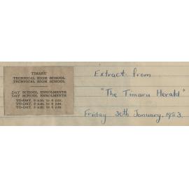 Timaru Technical High School: day school enrolments
