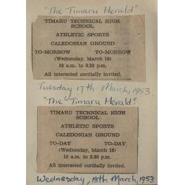 Timaru Technical High School Athletic Sports Caledonian Grounds advertisements