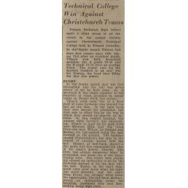 Technical College Win Against Christchurch Teams