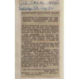 Election of Members of the Board of Managers of the Timaru Technical College