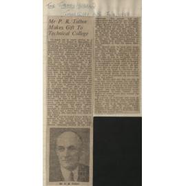 Mr P R Talbot Makes Gift To Technical College