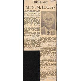 Obituary: Mr N M H Gray