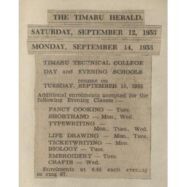 Timaru Technical College Day and Evening Schools advertisement
