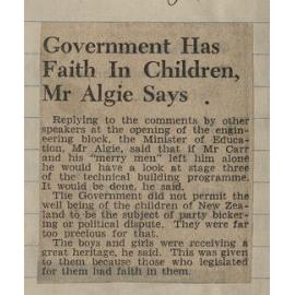 Government Has Faith In Children, Mr Algie Says