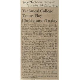 Technical College Teams Play Christchurch To-day