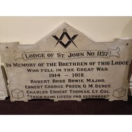 Masonic Lodge of St John war memorial plaque
