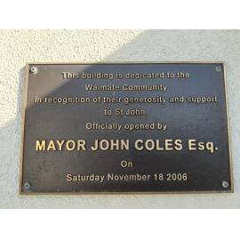 St John’s Waimate opening plaque