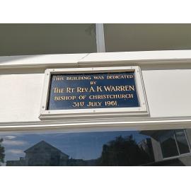 St John’s Waimate dedication plaque