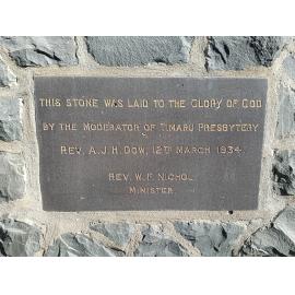 Knox Presbyterian Church Waimate foundation stone
