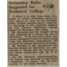 Swimming Baths Suggested for Technical College