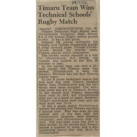 Timaru Team Wins Technical Schools' Rugby Match