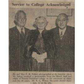 Service to College Acknowledged