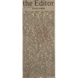 Letter to the Editor: Education