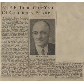 Mr P R Talbot Gave Years of Community Service