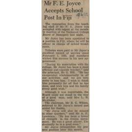 Mr F E Joyce Accepts School Post in Fiji