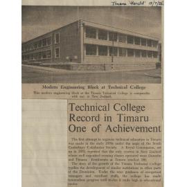 Technical College Record in Timaru One of Achievement