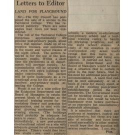 Letter to the Editor: Land For Playground