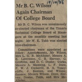 Mr B C Wilson Again Chairman of College Board