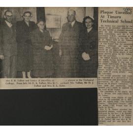 Plaque Unveiled at Timaru Technical School