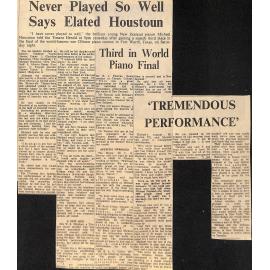 Never Played So Well Says Elated Houstoun / Third in World Piano Final / 'Tremendous Performance'