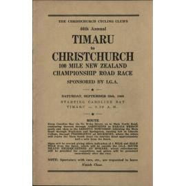Timaru to Christchurch 100 Mile New Zealand Championship Road Race programme