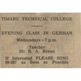 Timaru Technical College Evening Class in German