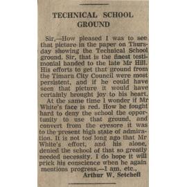 Letter to the Editor: Technical School Ground
