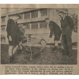 Timaru Technical College students observe Arbor Day