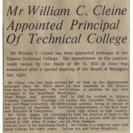 Mr William C Cleine Appointed Principal Of Technical College