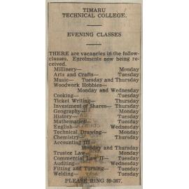 Timaru Technical College Evening Classes
